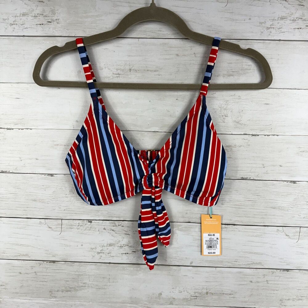 Kona Sol Red/White/Blue Stripe Tie Bikini Top